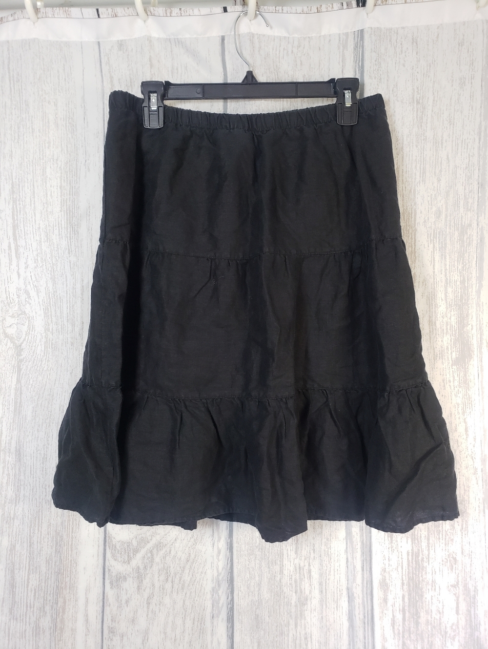 Metro Wear Black Linen Tiered A-Line Short Skirt Lightweight Pull On Sz L 1e